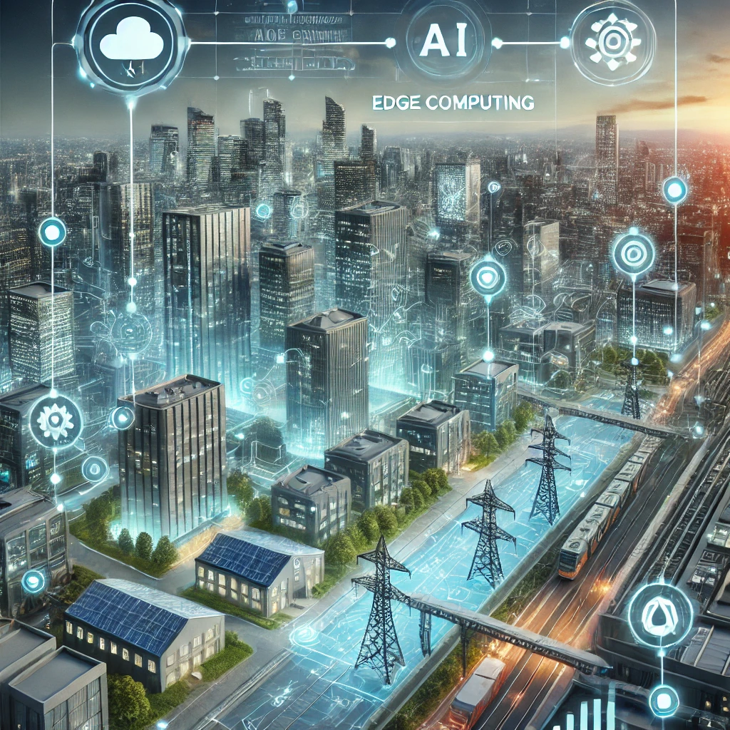 Smart grid optimizing urban energy consumption with edge computing.