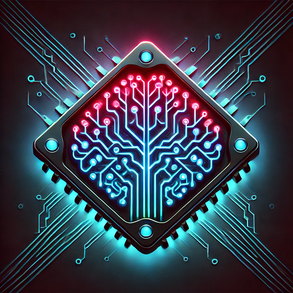 A cutting-edge neuromorphic chip emitting glowing neural signals, representing next-gen artificial intelligence technology.