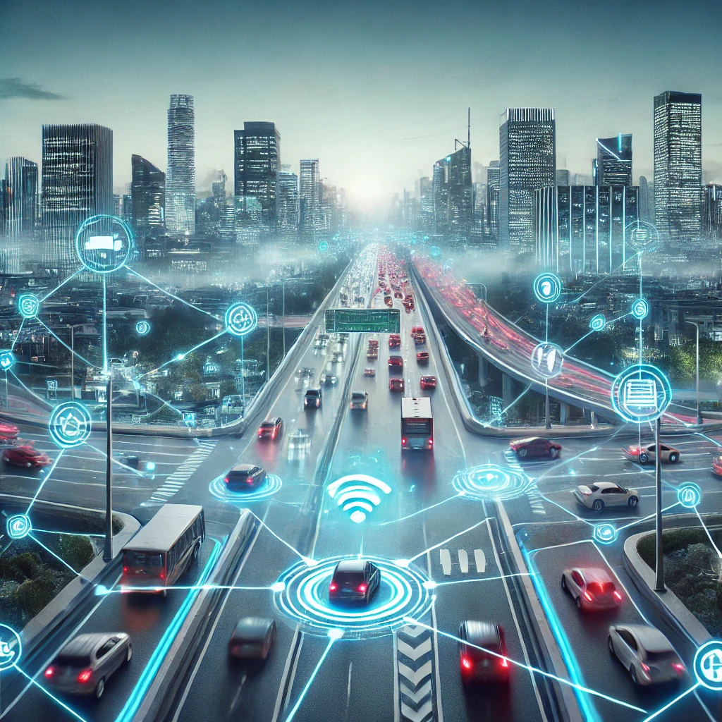 Smart city traffic system using edge computing for real-time data processing.