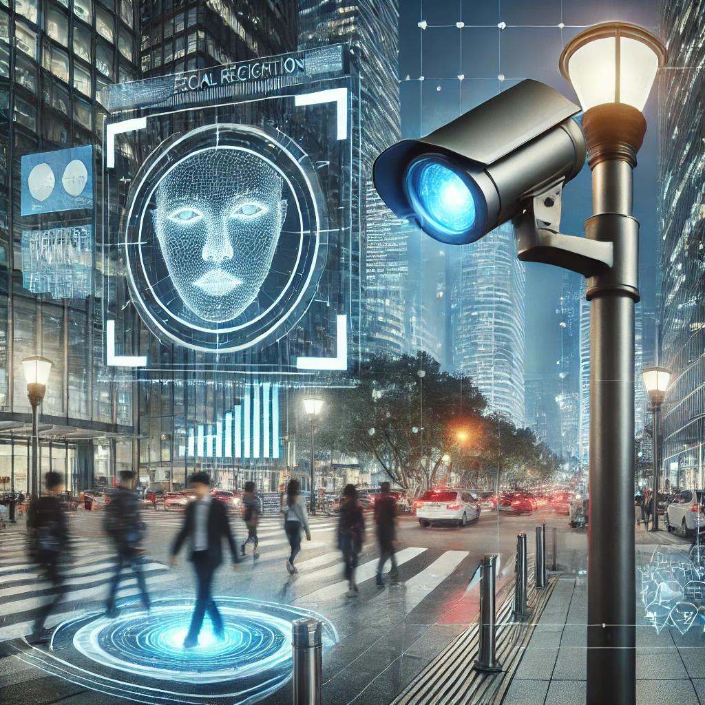 Facial recognition integrated into smart city infrastructure.
