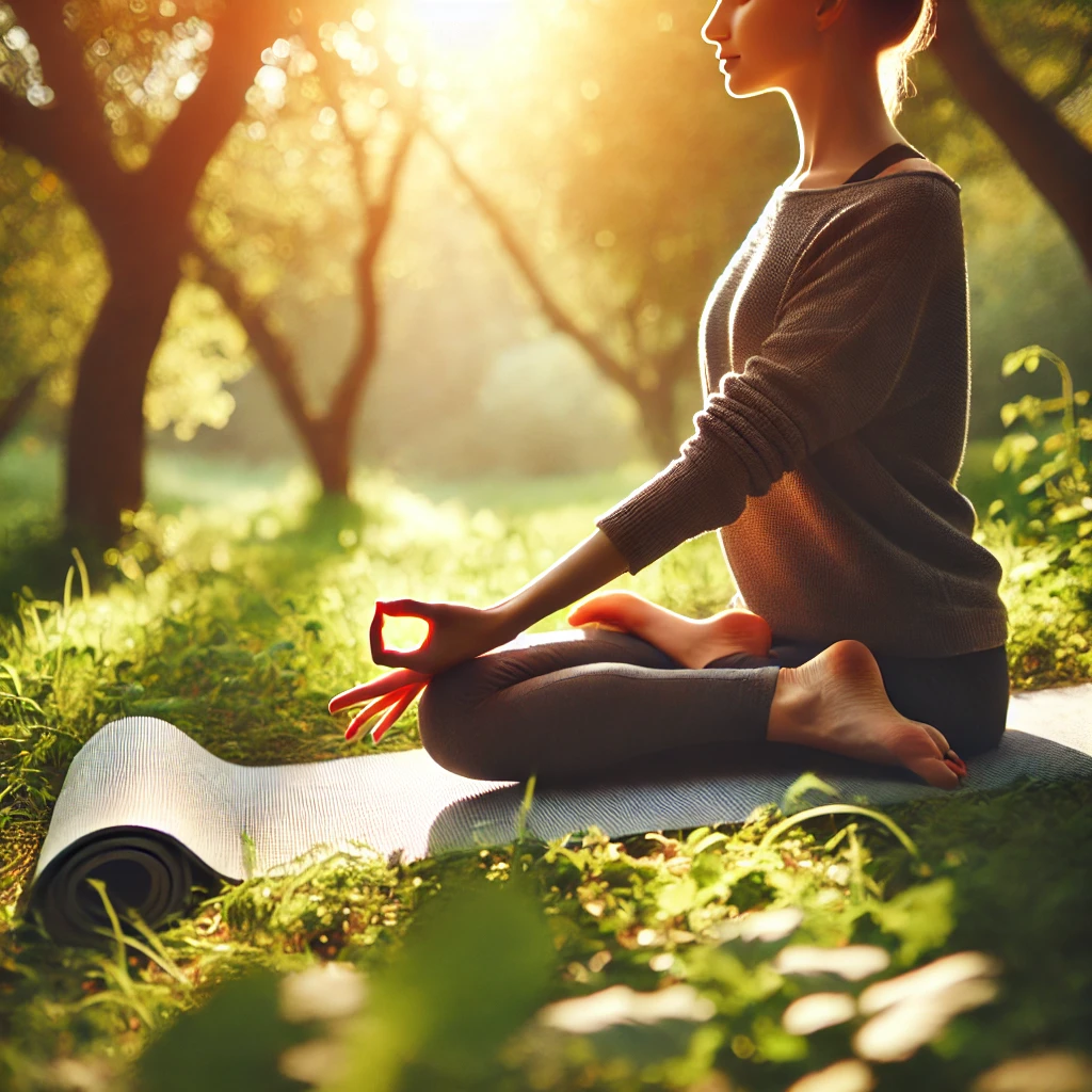 Person practicing yoga for stress management.