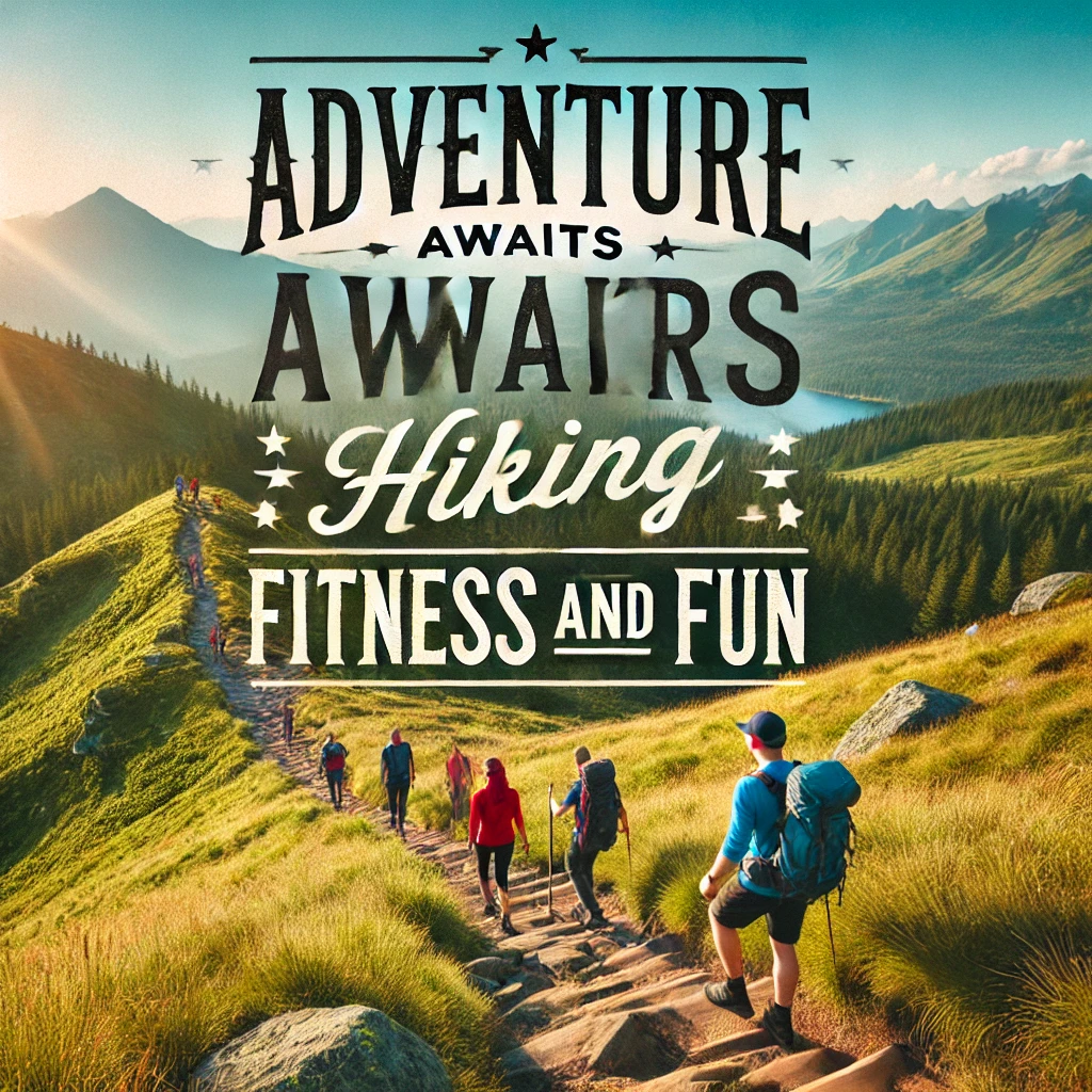 A breathtaking mountain trail with hikers enjoying the adventure, promoting outdoor fitness and exploration.