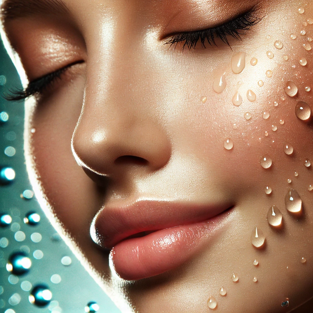 A woman with glowing, hydrated skin, illustrating the benefits of drinking water for skin health.