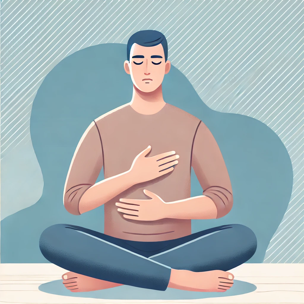 An individual practicing deep breathing exercises to manage pain through relaxation and mindfulness.