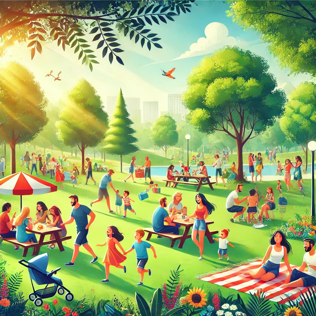 People enjoying time in a park together