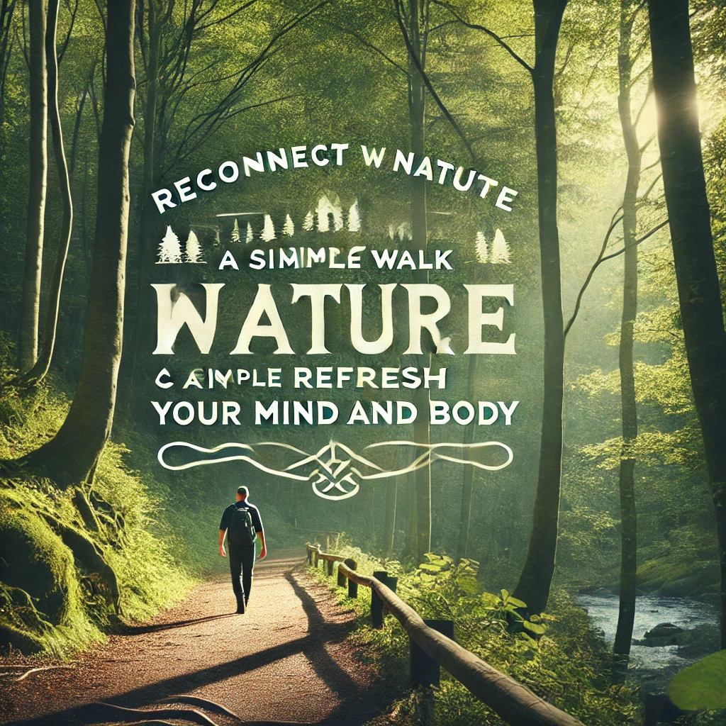 A peaceful hiking trail with sunlight filtering through trees, promoting the benefits of outdoor walks for mental and physical wellness.