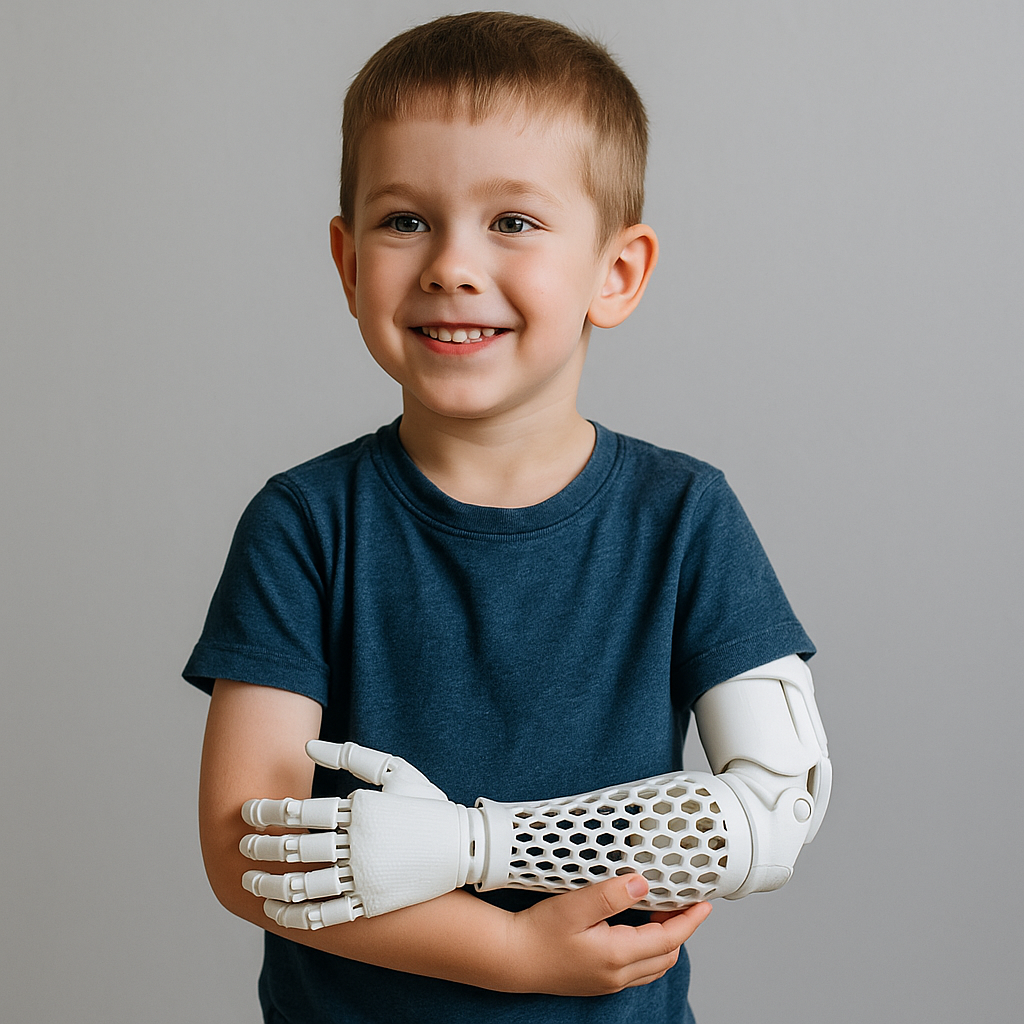 Child using a 3D-printed prosthetic arm