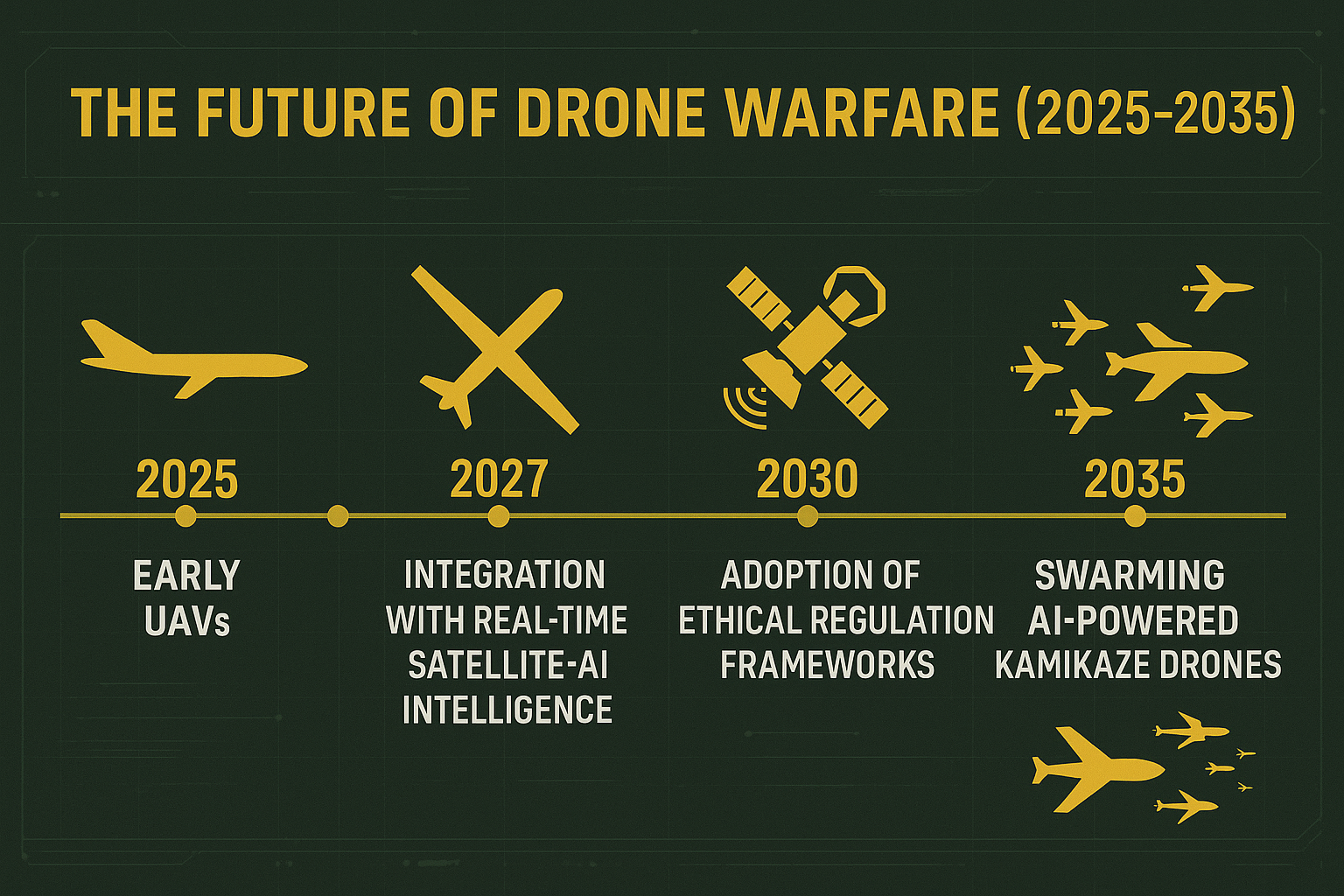 Drone warfare evolution timeline with loitering munitions