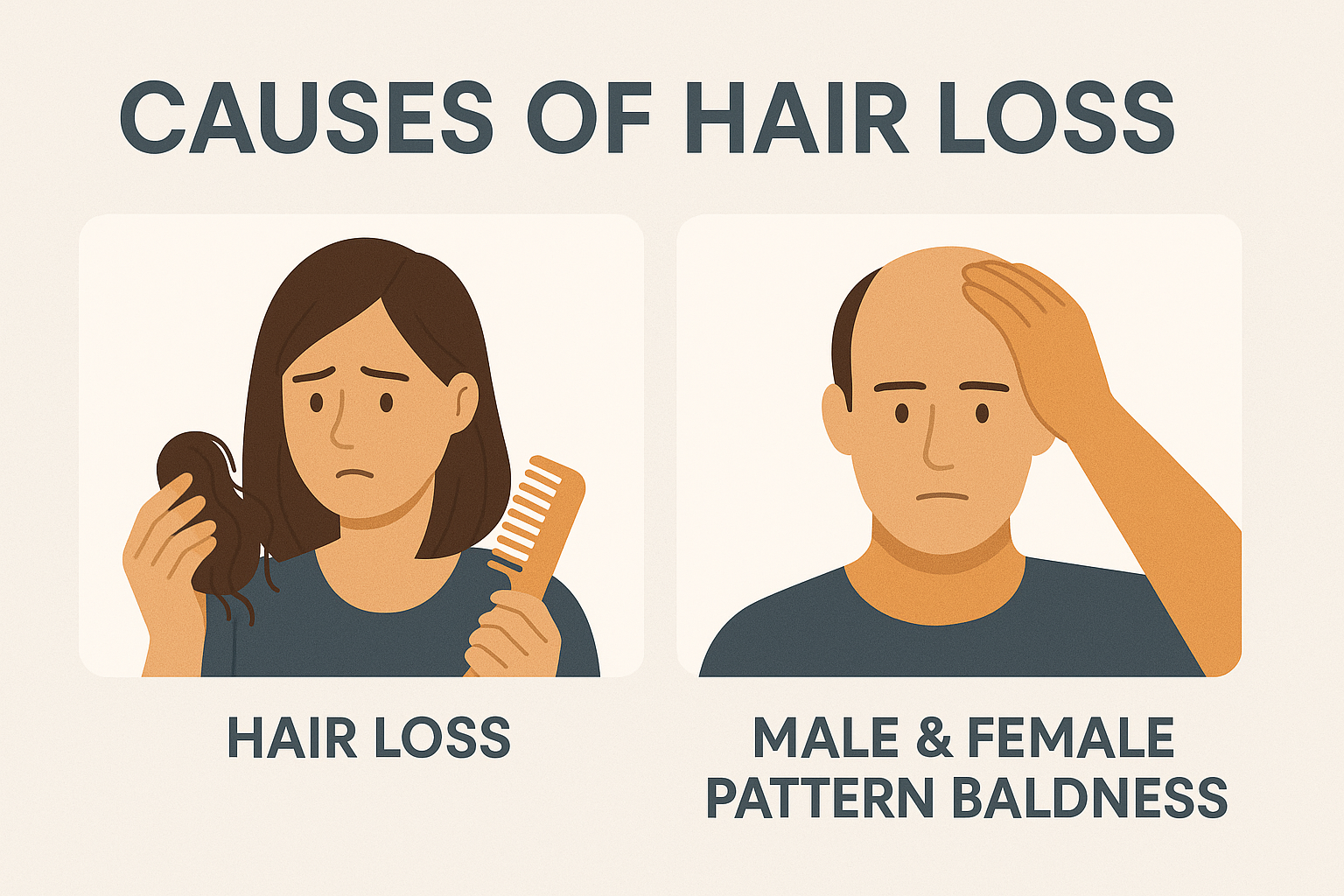 A clean, modern infographic listing primary causes of hair loss