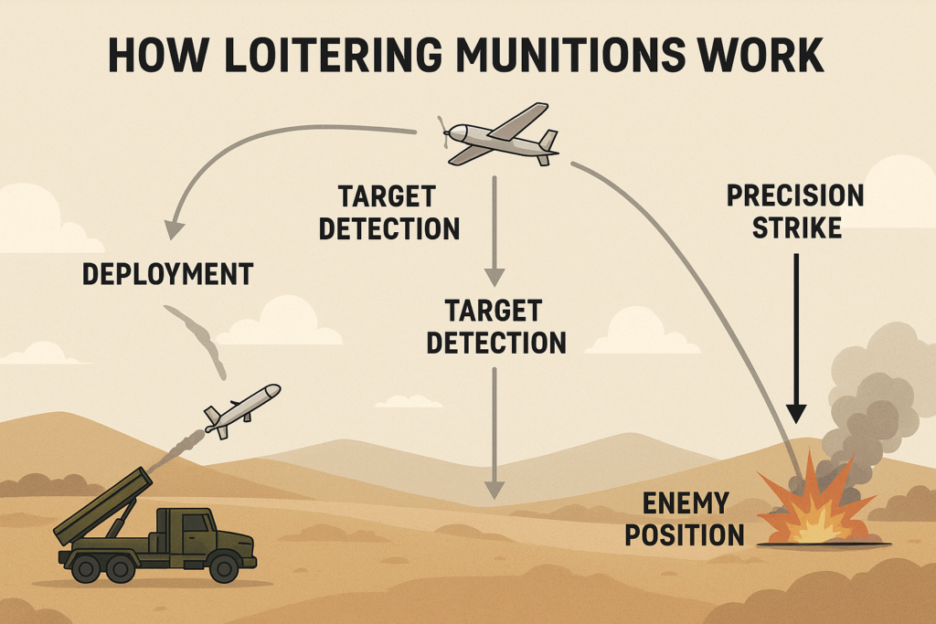 Lifecycle of a loitering munition drone from launch to impact