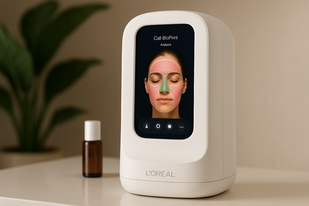 L’Oréal Cell BioPrint System device analyzing skin and printing personalized serum